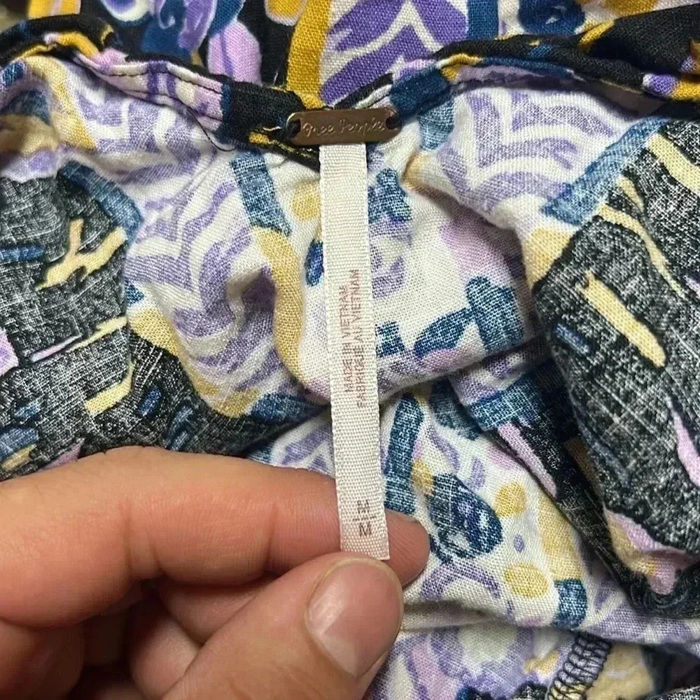 Free People Tunic Size Small Purple and Blue Print LINEN BLEND Relaxed Fit M - Picture 5 of 7